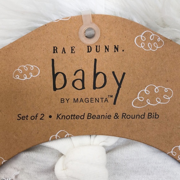Rae Dunn White 2 Piece Baby Beanie & Bib Set - Picture 4 of 7